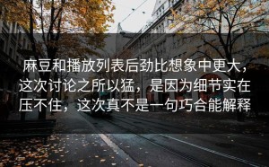 麻豆和播放列表后劲比想象中更大，这次讨论之所以猛，是因为细节实在压不住，这次真不是一句巧合能解释
