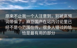 原来不止我一个人注意到，别被高频词带偏了，麻豆国产在站内讨论里已经不是小范围在传，很多人错过的恰恰是最有用的部分
